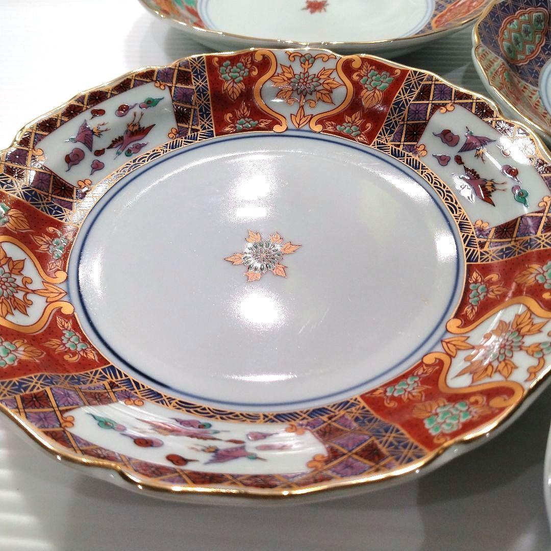 有田焼 金彩 古伊万里 華窯 輪花皿 絵変わり 中皿 色絵 色錦 金襴手 5客揃