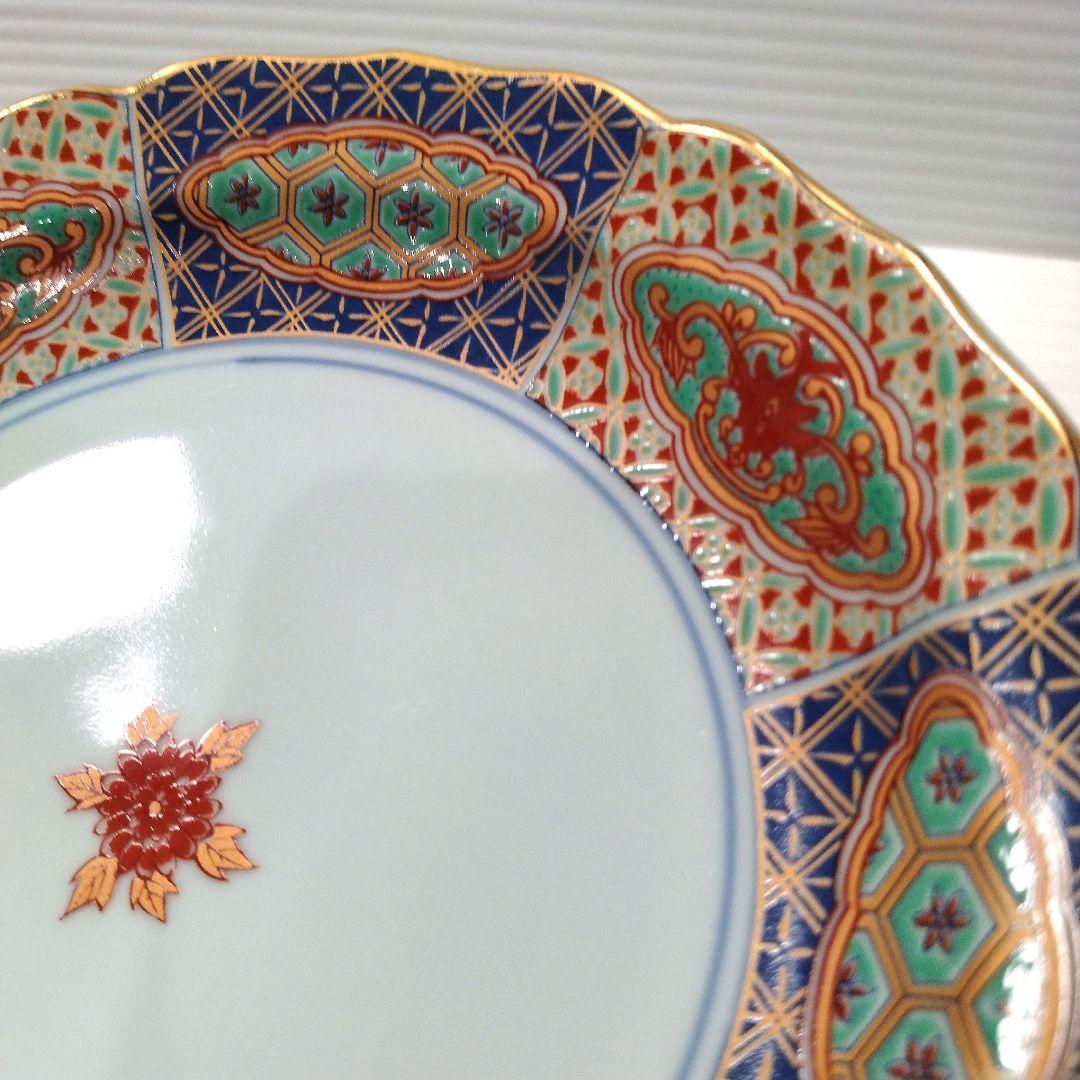 有田焼 金彩 古伊万里 華窯 輪花皿 絵変わり 中皿 色絵 色錦 金襴手 5客揃