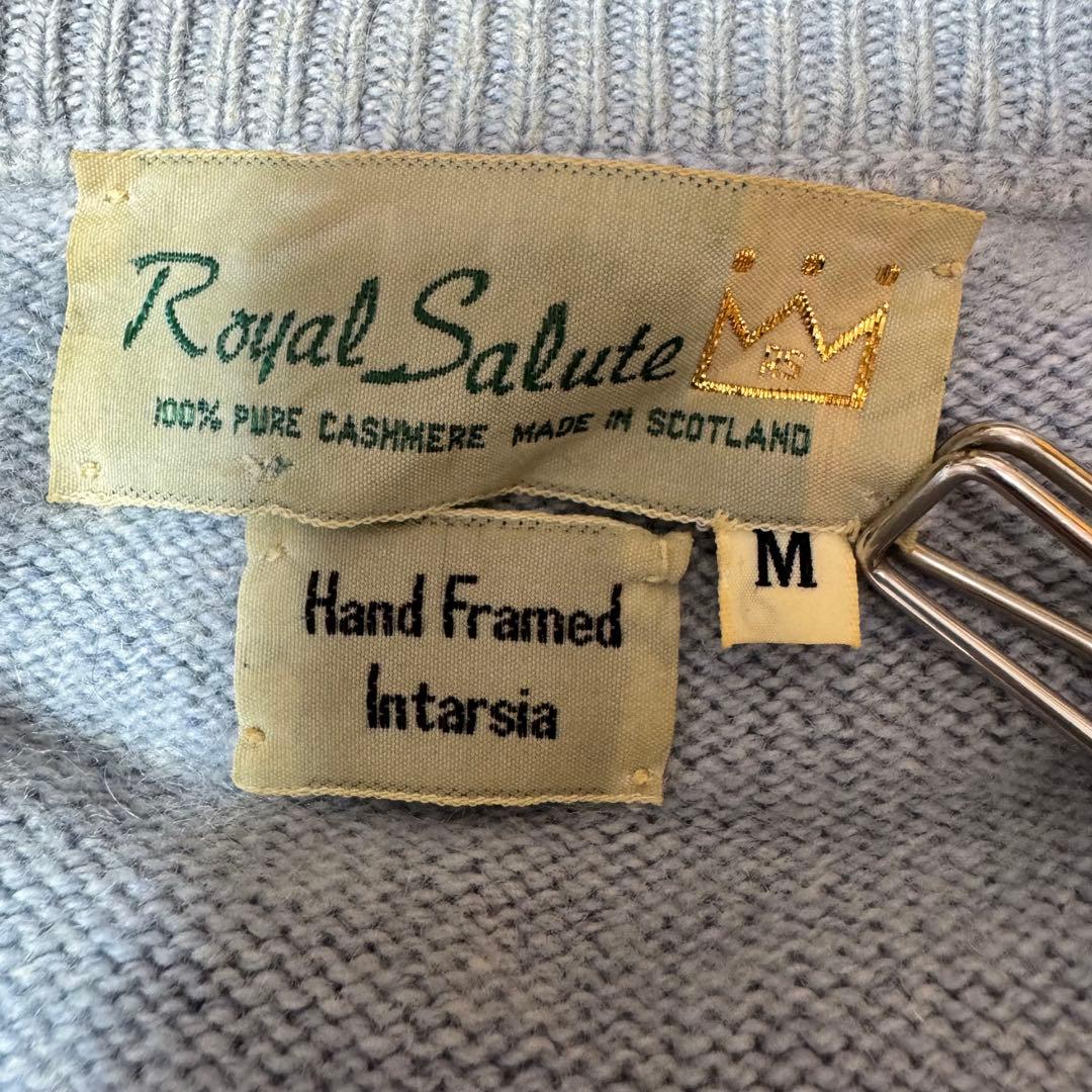 L相当 スコットランド製 ピュアカシミヤ100% ゴルフ柄 インターシャニット