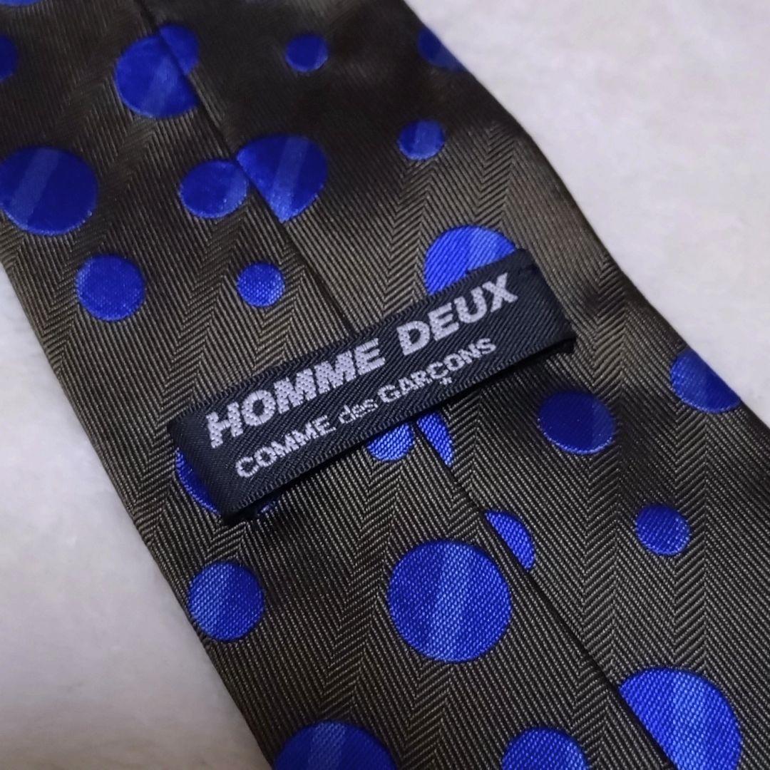 美品■コムデギャルソンオムドゥ　ネクタイ　ドット　水玉　カーキ　ブルー