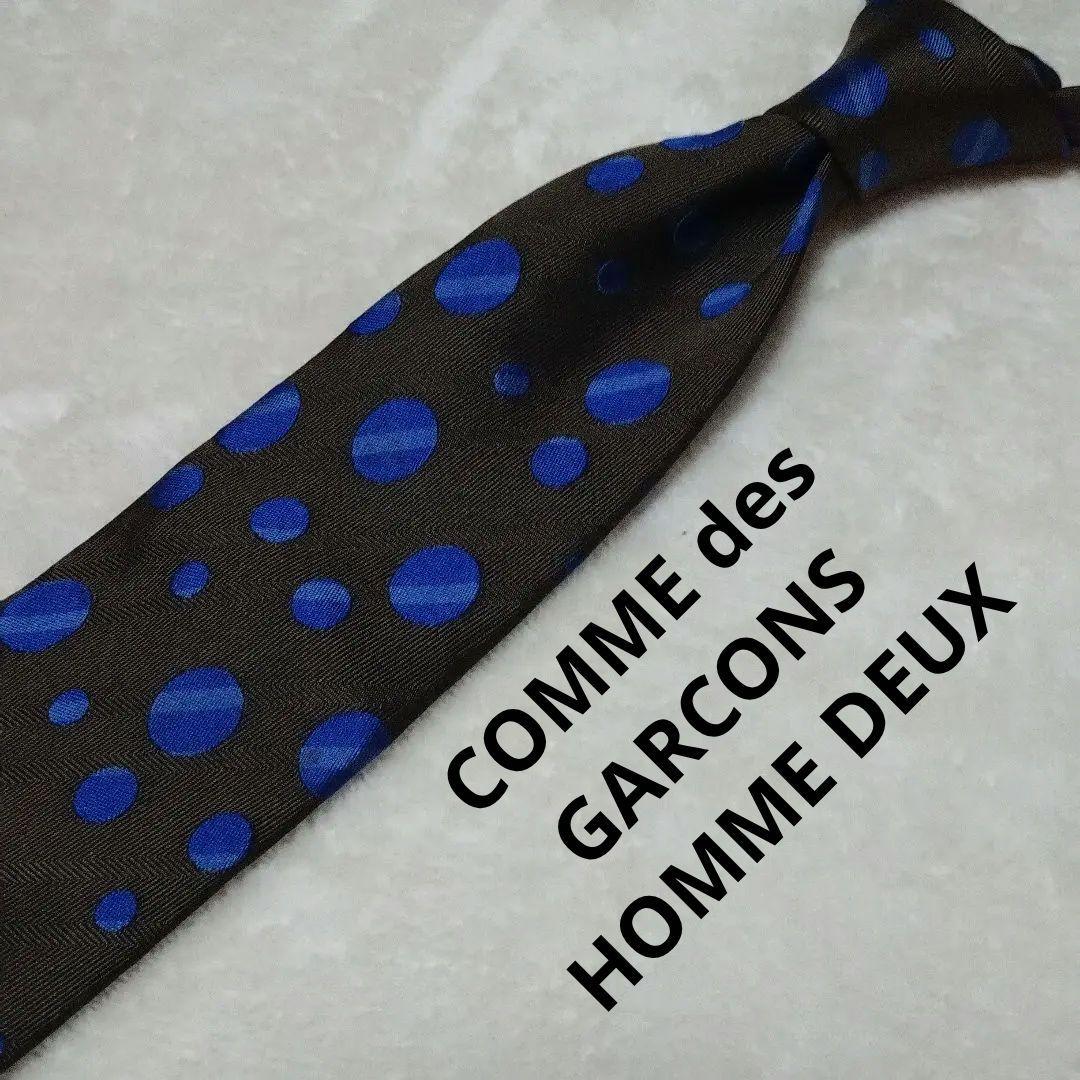 美品■コムデギャルソンオムドゥ　ネクタイ　ドット　水玉　カーキ　ブルー