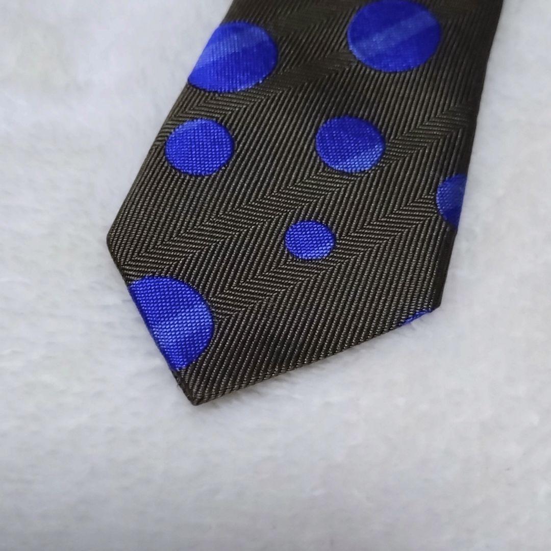 美品■コムデギャルソンオムドゥ　ネクタイ　ドット　水玉　カーキ　ブルー