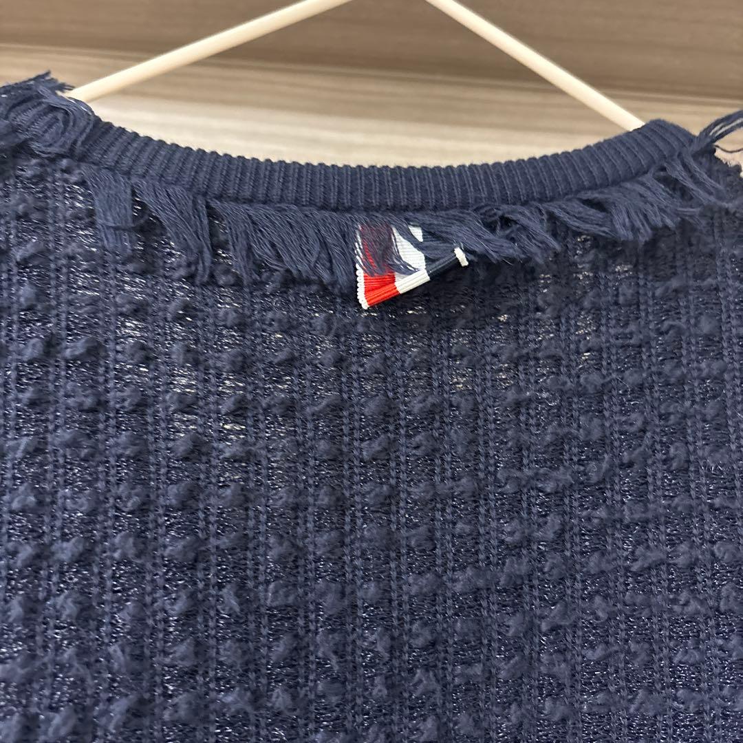 トムブラウン　コットンツイードニットジャケット　ネイビー　38