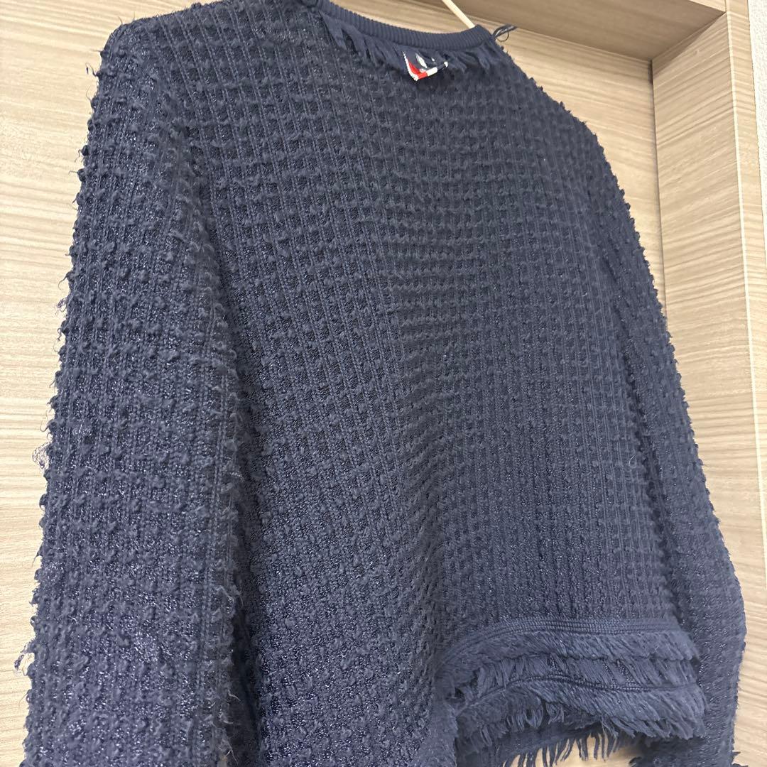 トムブラウン　コットンツイードニットジャケット　ネイビー　38