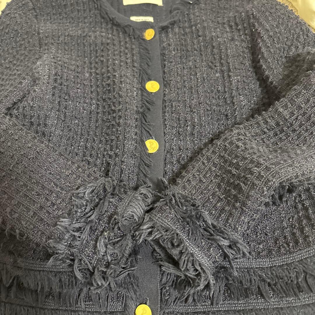 トムブラウン　コットンツイードニットジャケット　ネイビー　38