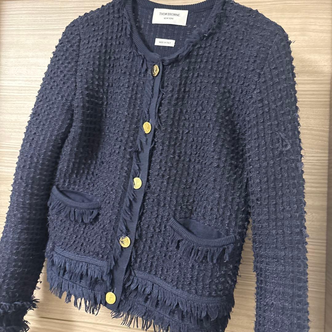 トムブラウン　コットンツイードニットジャケット　ネイビー　38