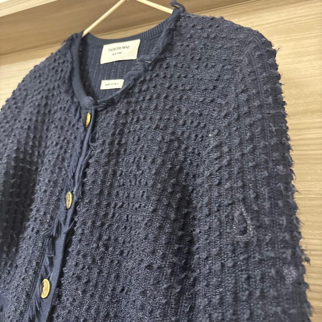 トムブラウン　コットンツイードニットジャケット　ネイビー　38