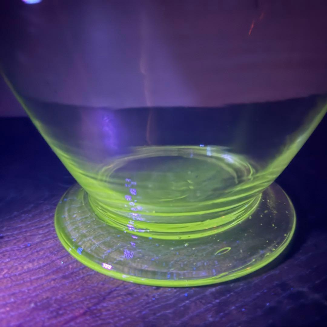 アンティーク レトロ ガラス瓶 30cm アルミ蓋 ウランガラス 気泡