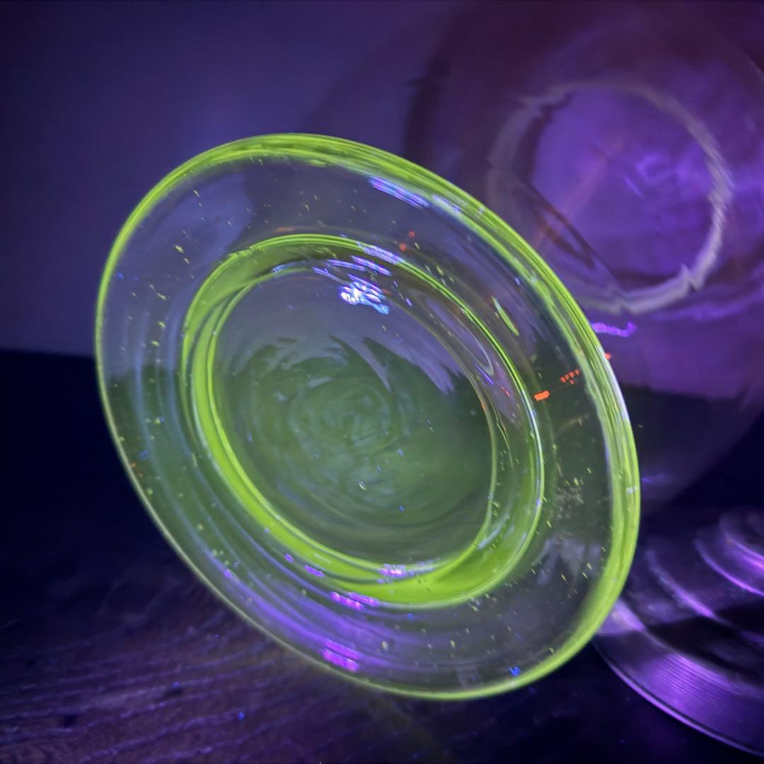 アンティーク レトロ ガラス瓶 30cm アルミ蓋 ウランガラス 気泡