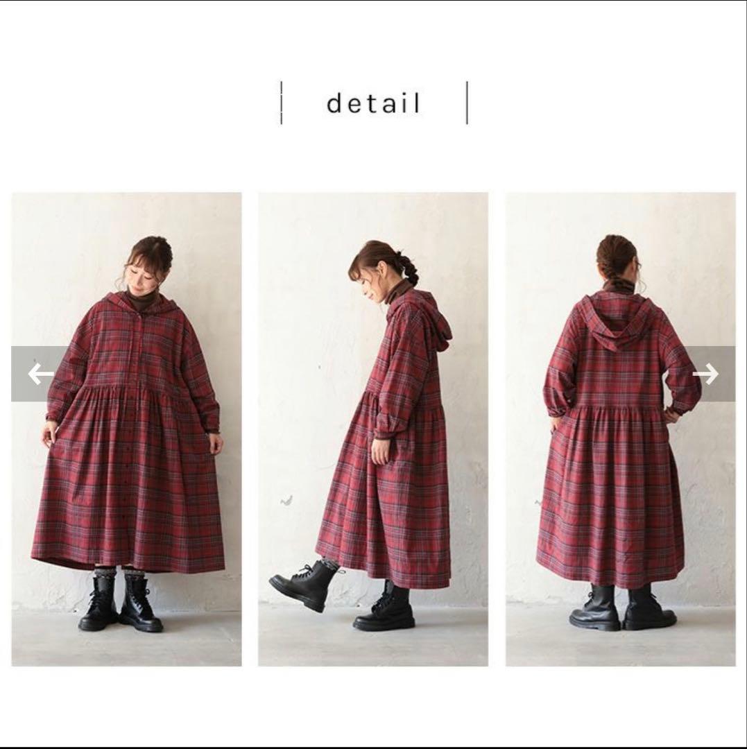 ソウルベリー　赤ずきんなチェックのワンピース　Mサイズ　フード付き赤チェック