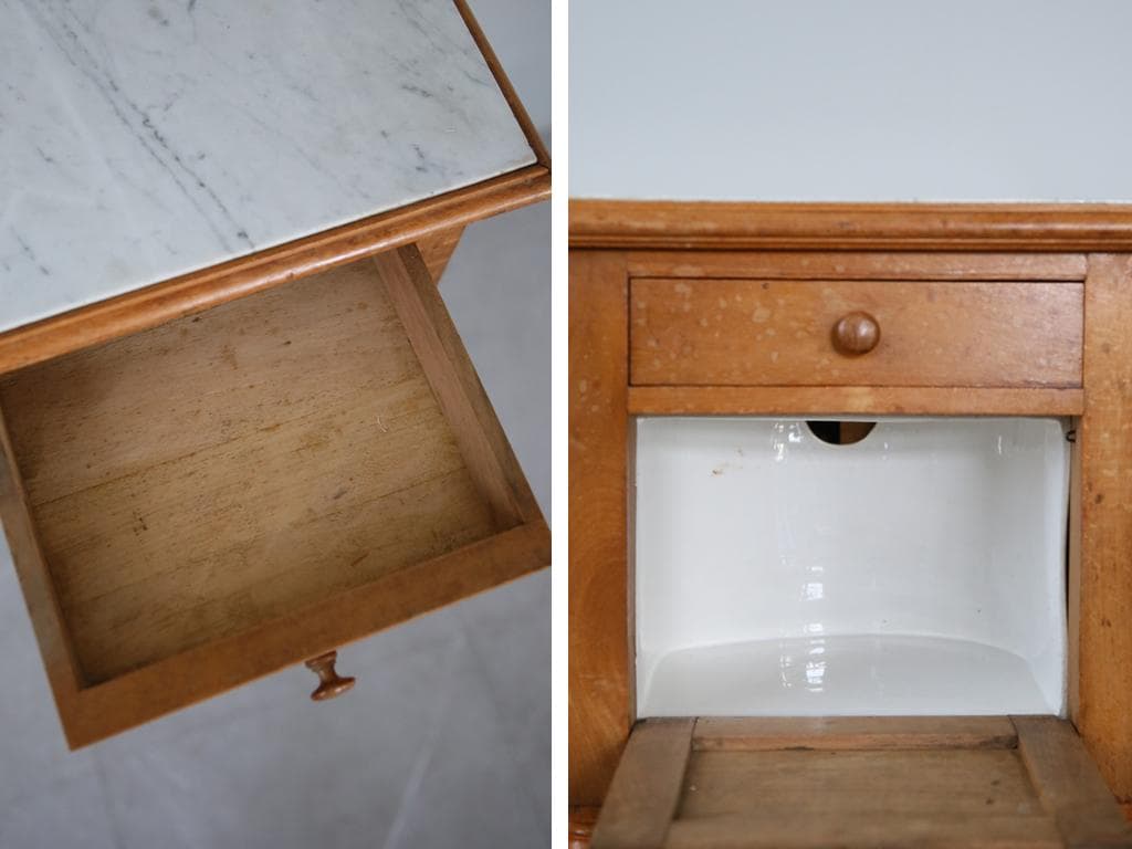 フランスアンティーク木製*大理石キャビネット/ナイトテーブル机/飾棚(86-48