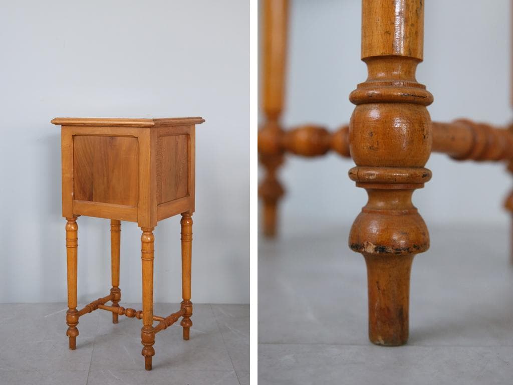 フランスアンティーク木製*大理石キャビネット/ナイトテーブル机/飾棚(86-48