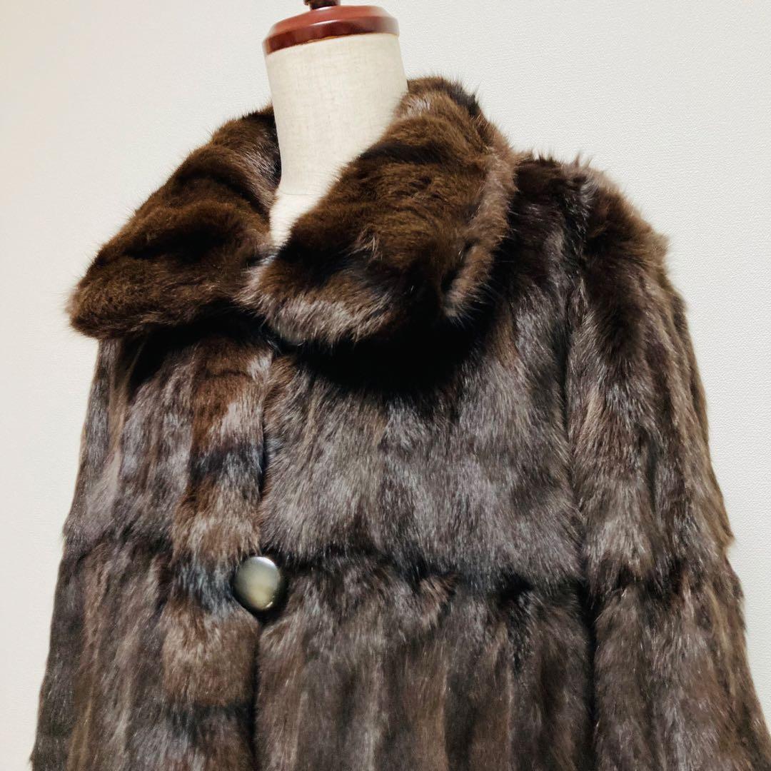 防寒抜群✨極美品✨リバーシブルコート 着丈86 リアルファー 毛皮 シルク100
