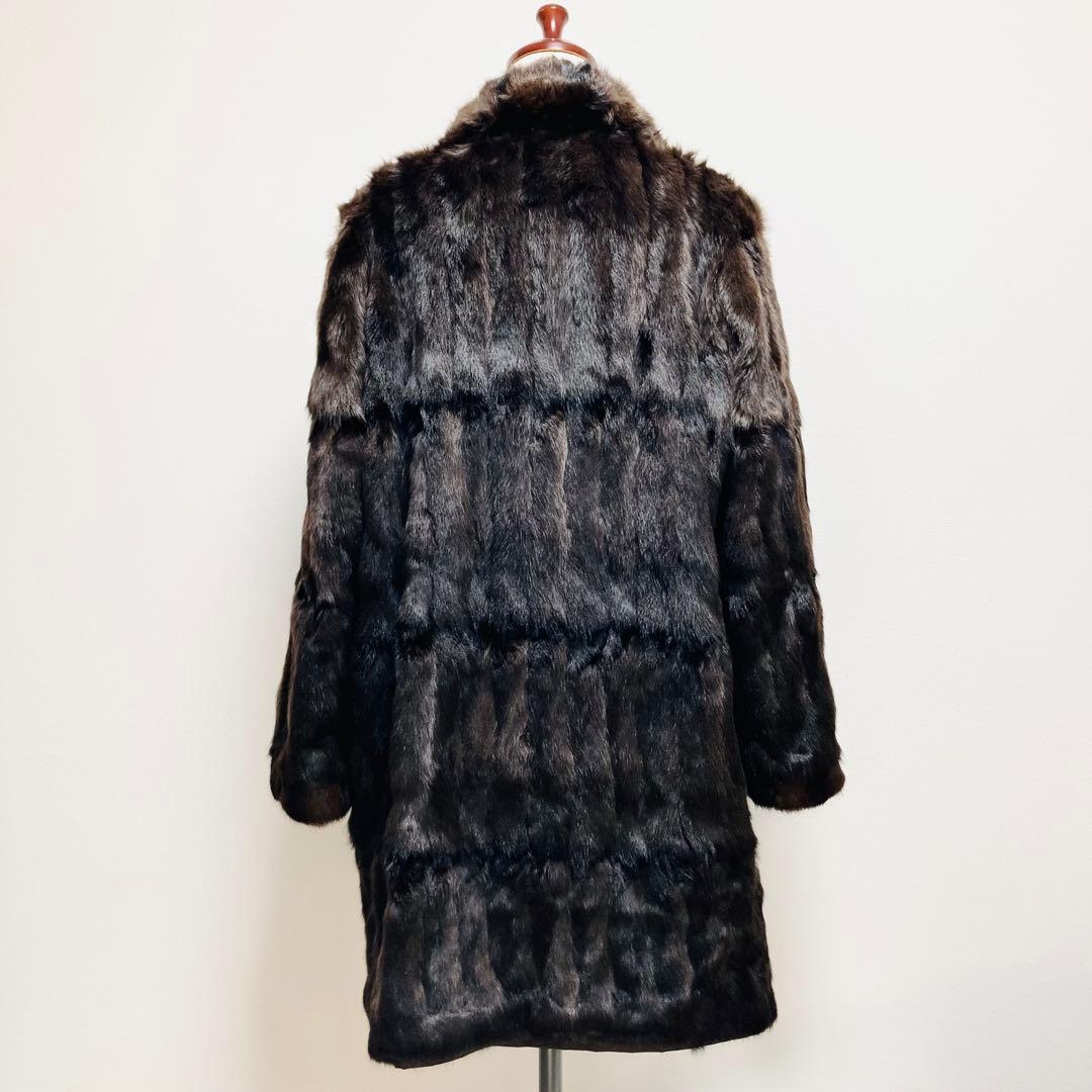 防寒抜群✨極美品✨リバーシブルコート 着丈86 リアルファー 毛皮 シルク100