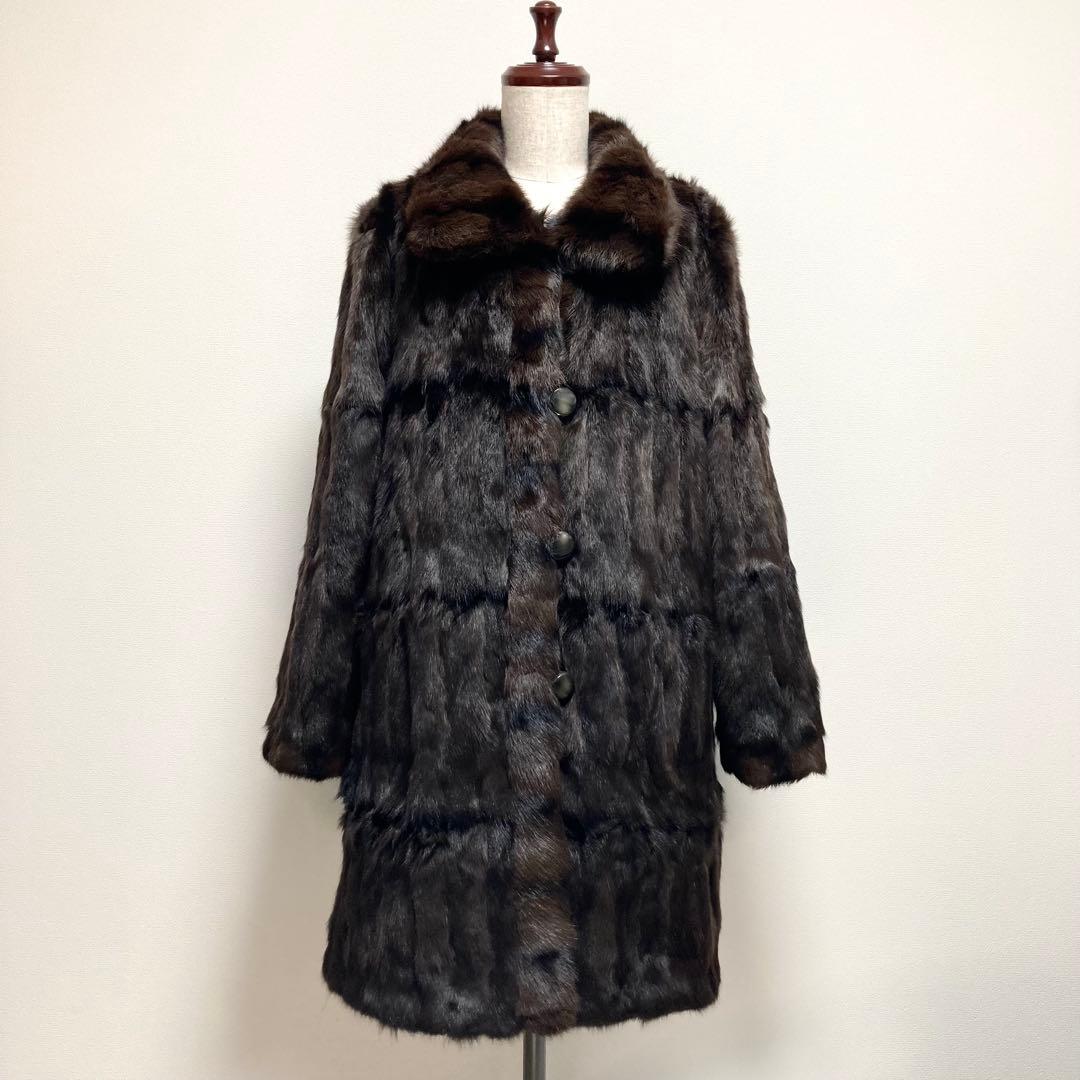 防寒抜群✨極美品✨リバーシブルコート 着丈86 リアルファー 毛皮 シルク100