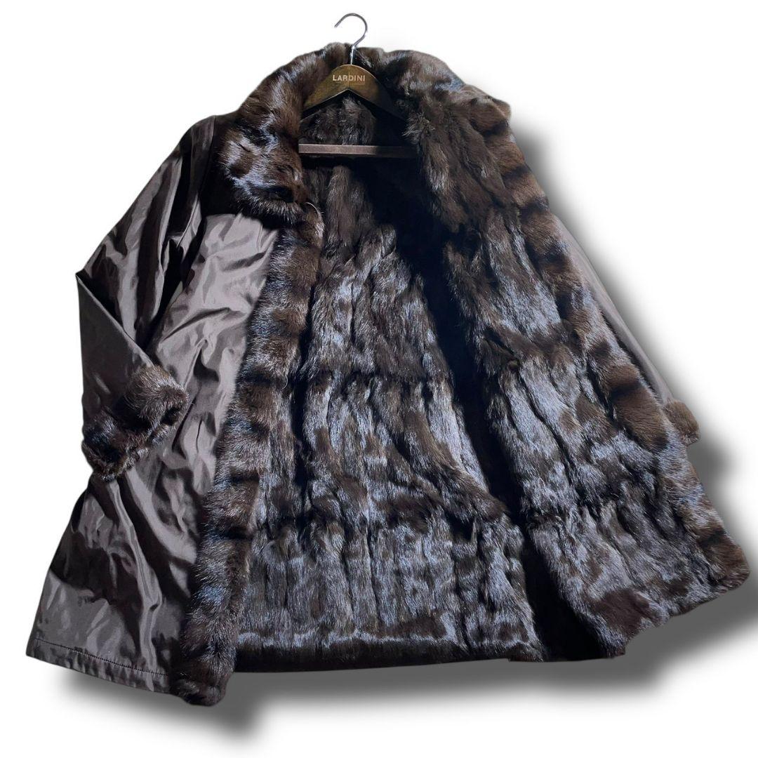 防寒抜群✨極美品✨リバーシブルコート 着丈86 リアルファー 毛皮 シルク100