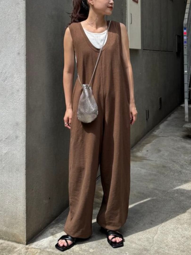 willow スラブ裏毛裾ドロストオールインワン