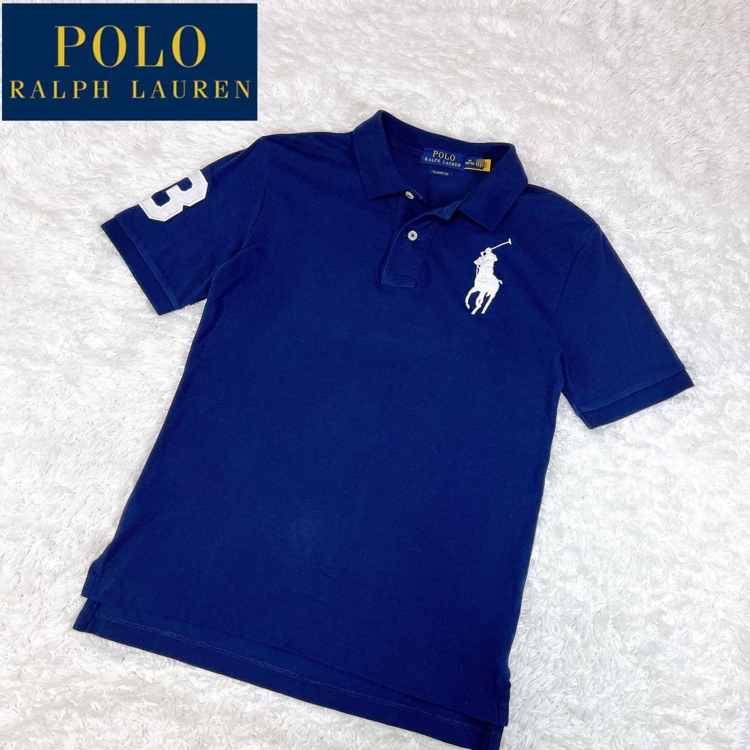 美品✨ポロラルフローレン ポロシャツ ネイビー ビッグポニー 刺繍白 y2k M