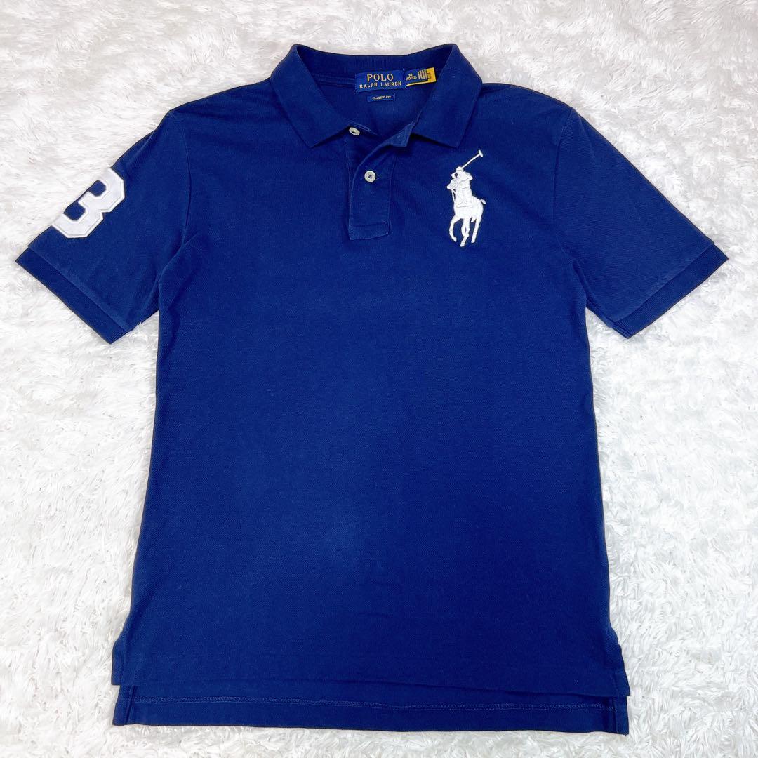 美品✨ポロラルフローレン ポロシャツ ネイビー ビッグポニー 刺繍白 y2k M