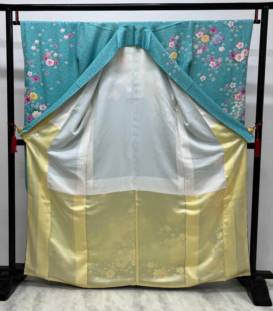 振り袖　フルセット　長襦袢付　ブルー　成人式　金彩加工　刺繍入り　銀通し　754