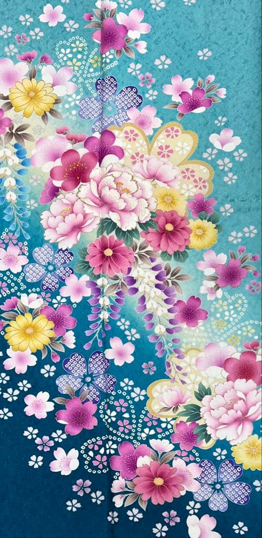 振り袖　フルセット　長襦袢付　ブルー　成人式　金彩加工　刺繍入り　銀通し　754