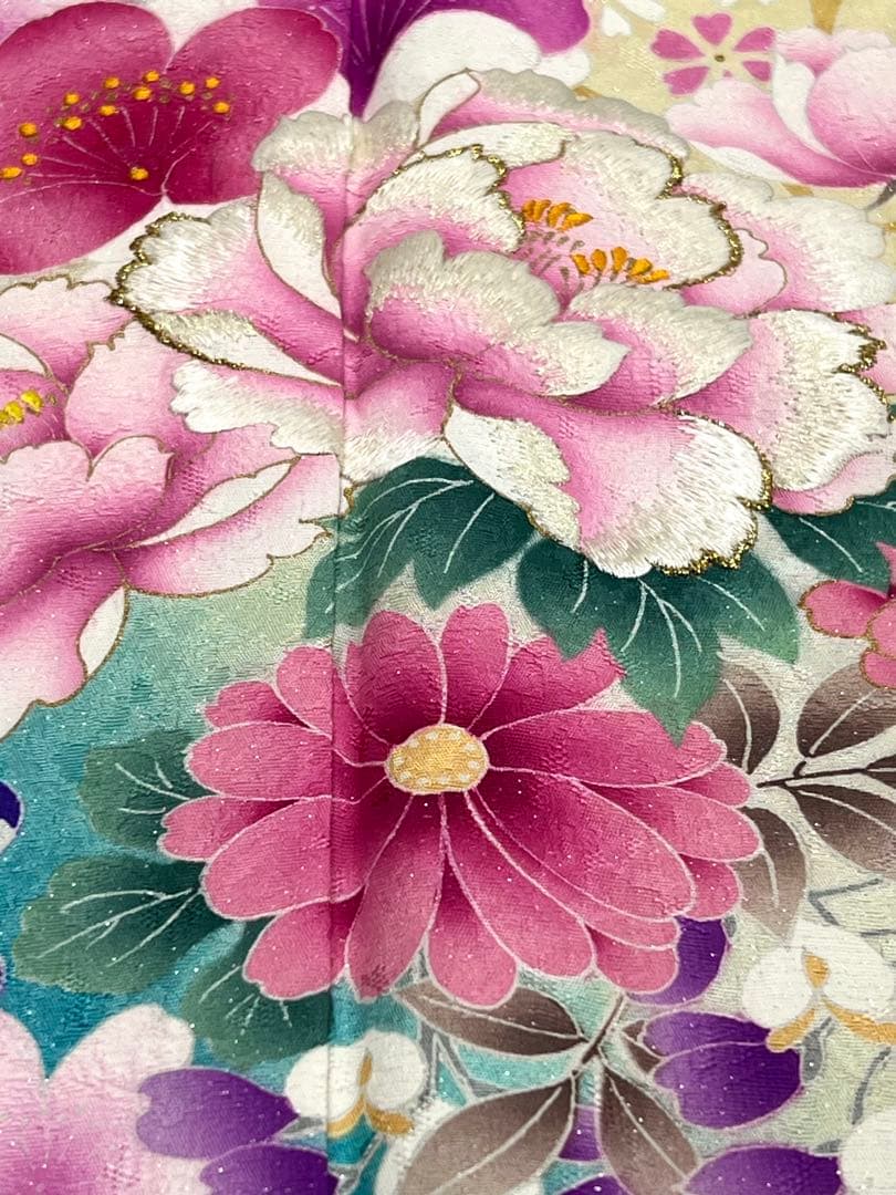 振り袖　フルセット　長襦袢付　ブルー　成人式　金彩加工　刺繍入り　銀通し　754