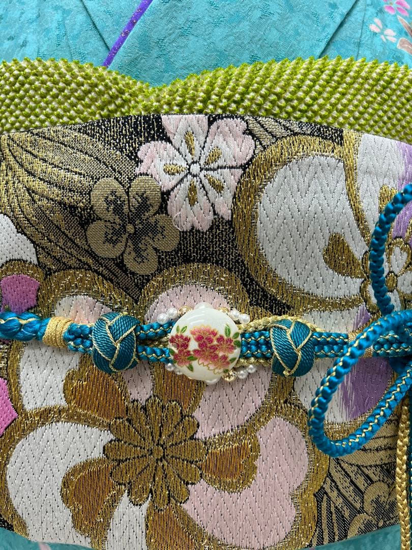 振り袖　フルセット　長襦袢付　ブルー　成人式　金彩加工　刺繍入り　銀通し　754