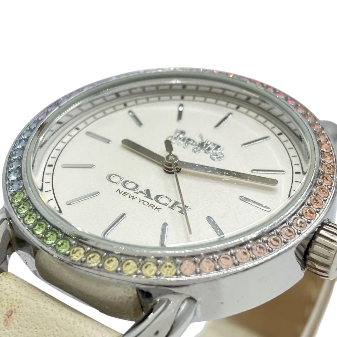 COACH コーチ 腕時計 クォーツ 白文字盤　ラインストーン 時計　稼働品