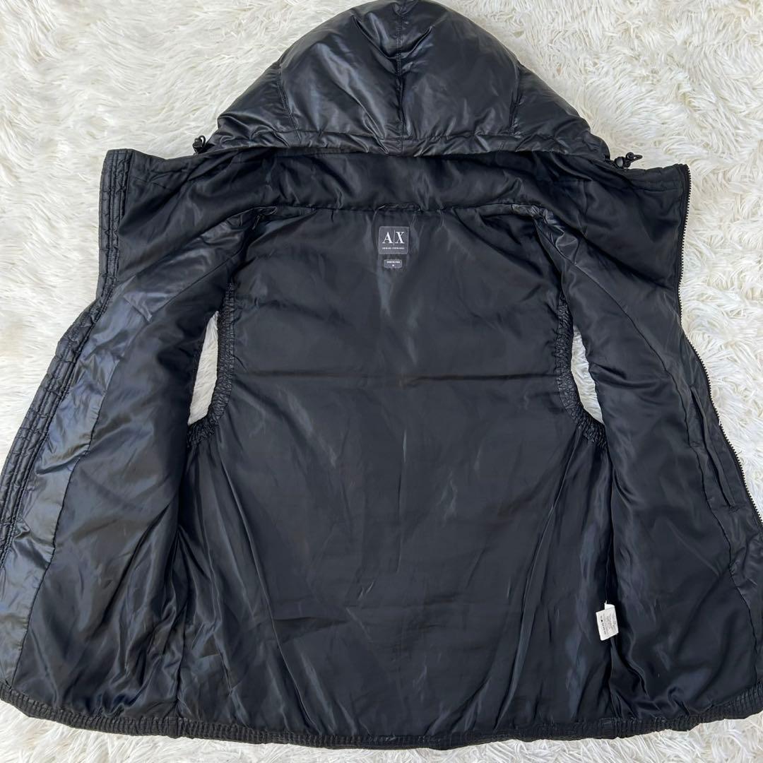 【極美品/M】エンポリオアルマーニ ダウンベスト フェザー フード付き 黒