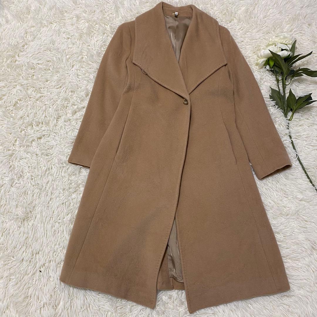 カシミヤ混 【ROPE】 ロングコート ビッグカラー 女優襟 キャメル 38