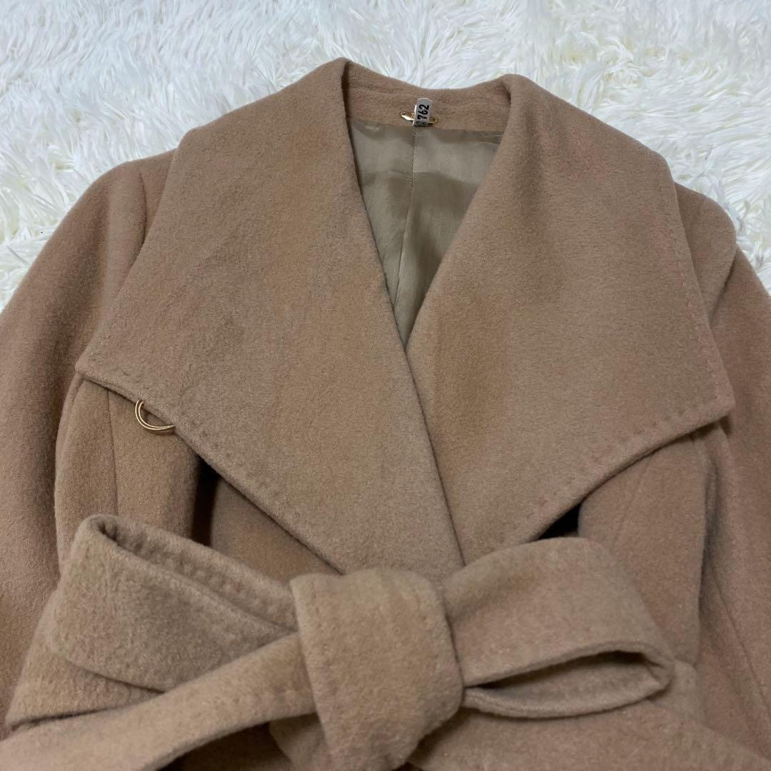 カシミヤ混 【ROPE】 ロングコート ビッグカラー 女優襟 キャメル 38