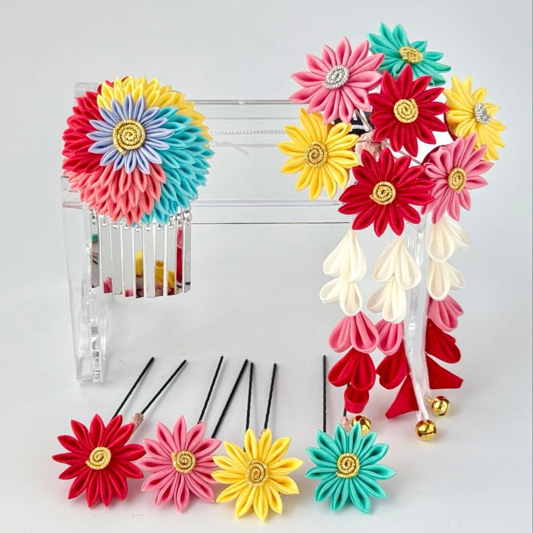 七五三　つまみ細工　髪飾り　3歳　3才　正絹　かんざし