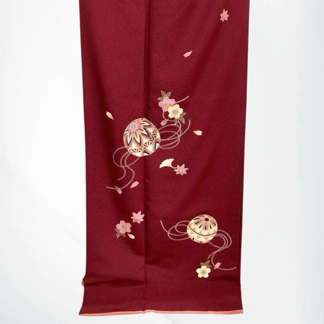 【美品✨】夢工房　池田重子監修　洗える着物　絵羽小紋　深紅　毬　トールサイズQ9
