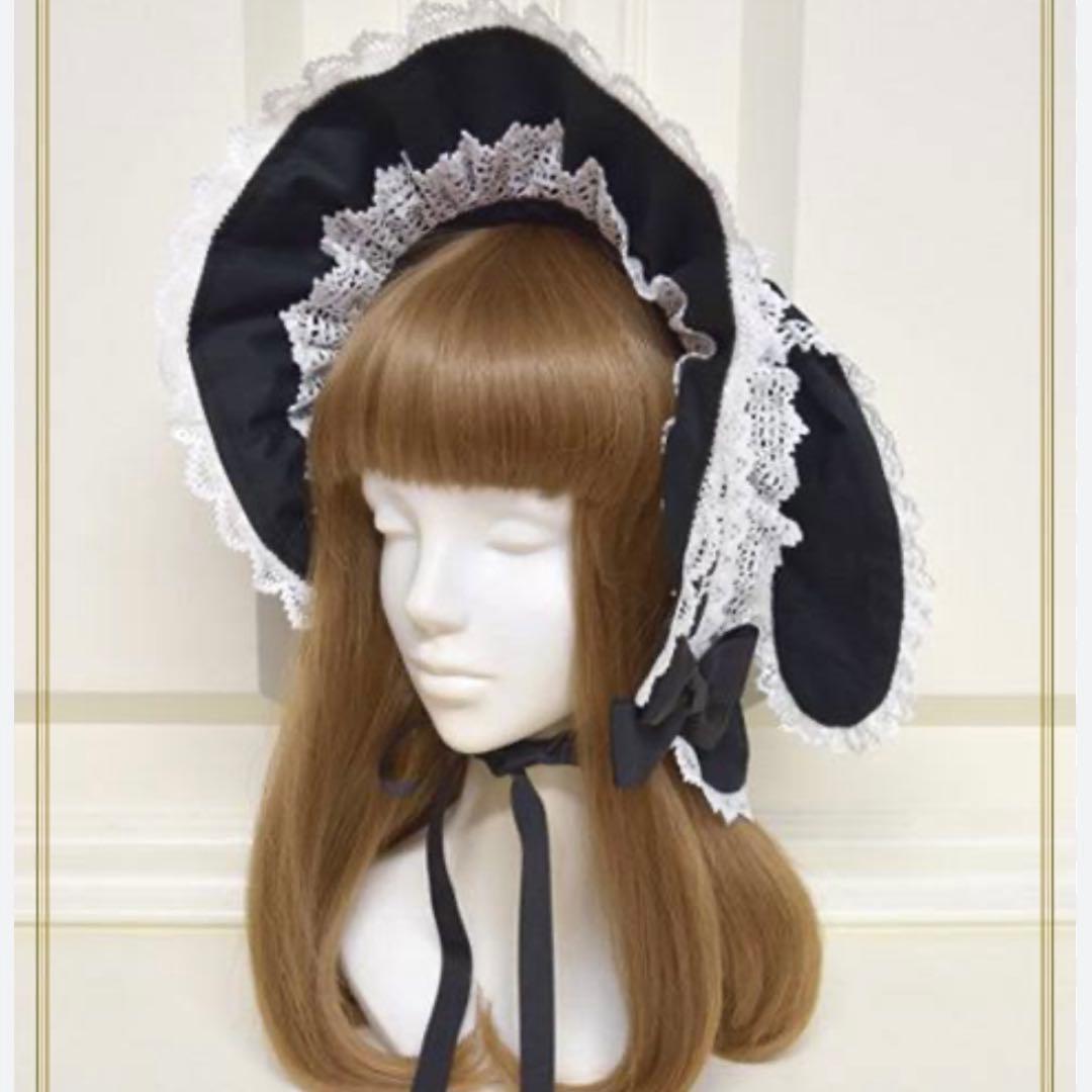 BABY うさみみボンネット 黒白