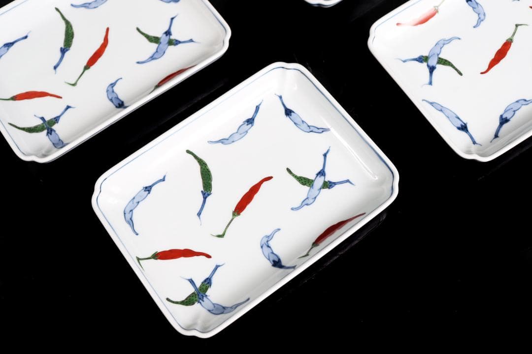 あ*ん様 源右衛門 染錦 唐辛子 角皿 小皿 取り皿 五枚