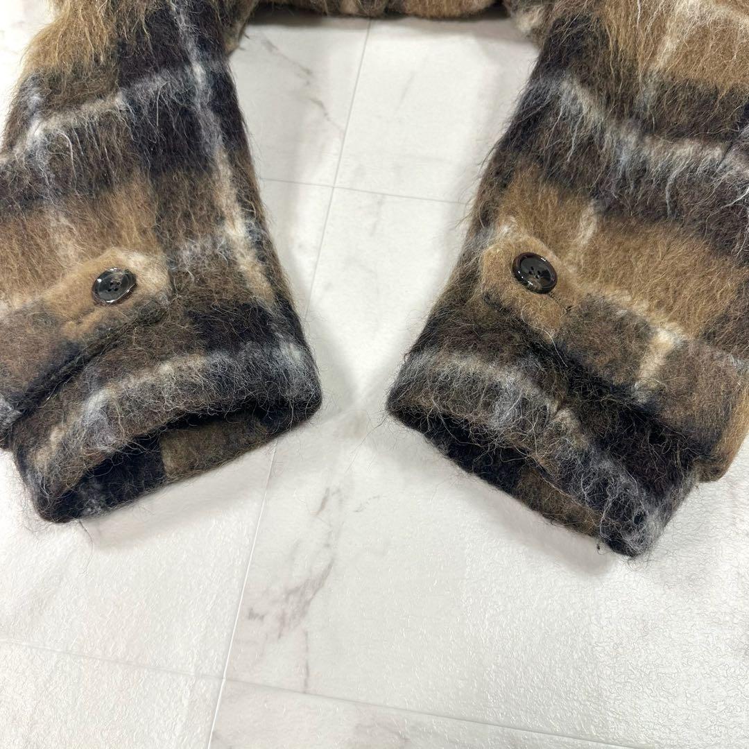 【美品】Curensology アルパカシャギー　チェックコート ブラウン