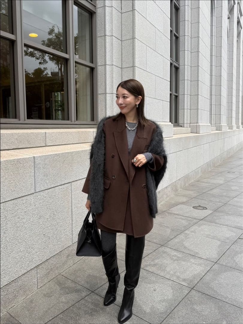 sakiさんコラボ　ジャケットコート　スカートとセットアップ　ブラウン　Mサイズ