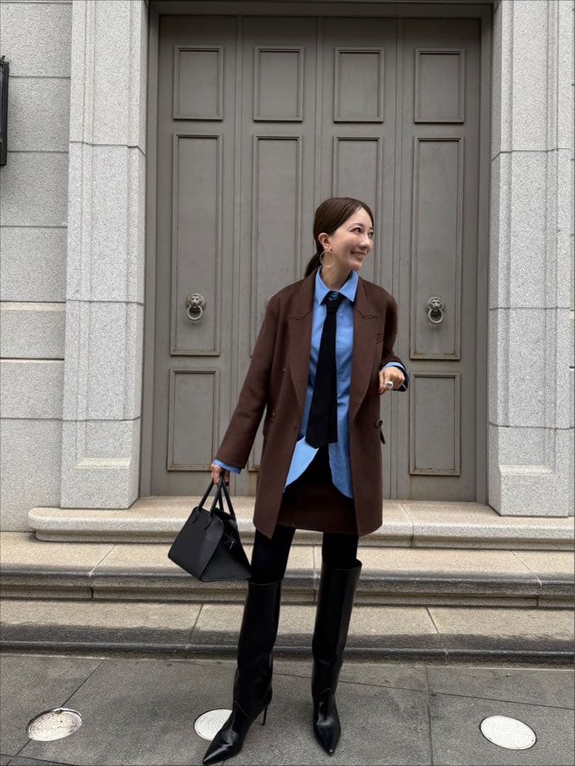 sakiさんコラボ　ジャケットコート　スカートとセットアップ　ブラウン　Mサイズ