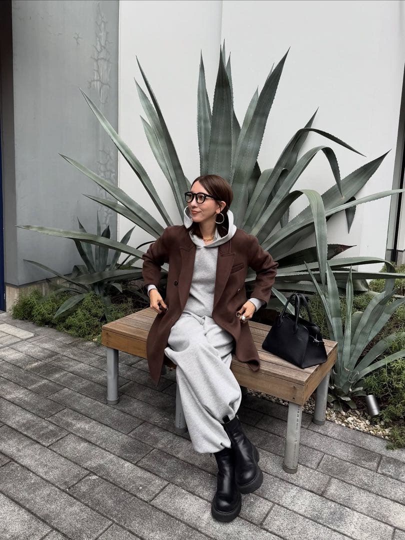 sakiさんコラボ　ジャケットコート　スカートとセットアップ　ブラウン　Mサイズ