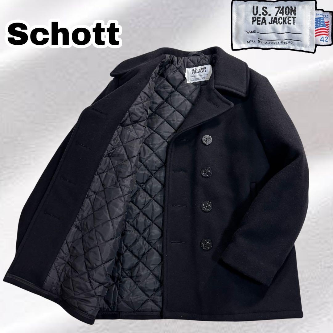 【美品】Schott Pコート 740N アメリカ製 キルティング 42 黒
