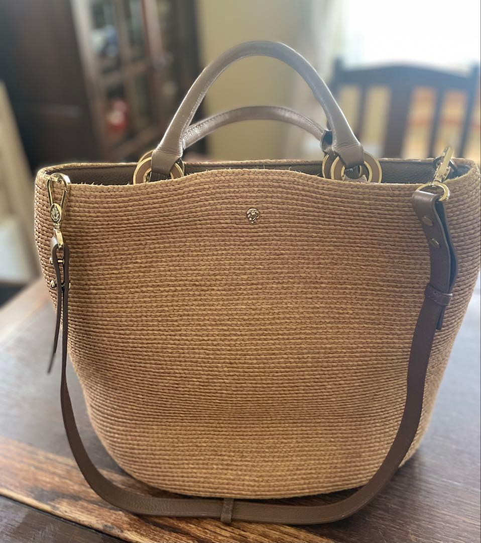 ヘレンカミンスキー　レザーハンドル　ラフィア ショルダーバッグ　ベージュ