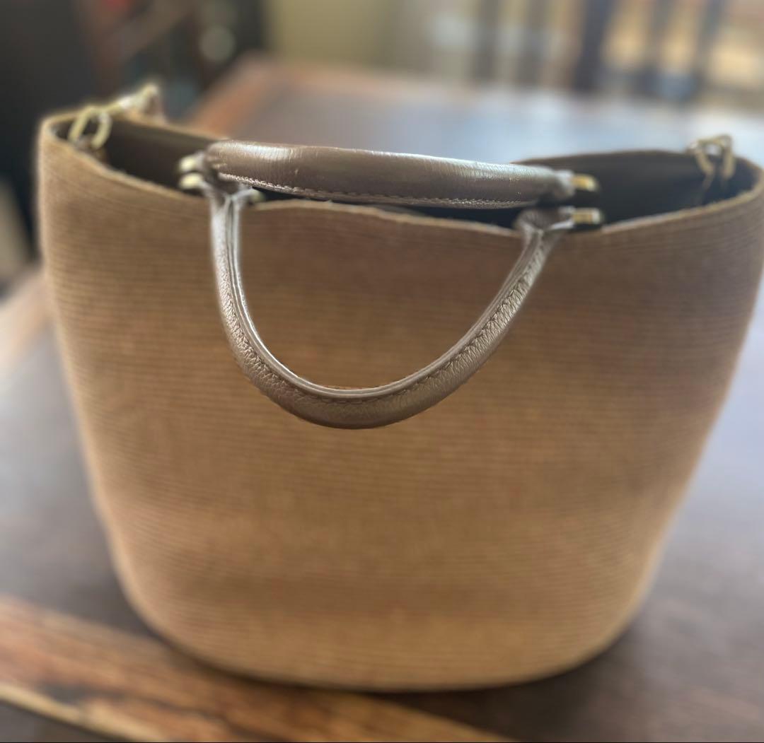 ヘレンカミンスキー　レザーハンドル　ラフィア ショルダーバッグ　ベージュ