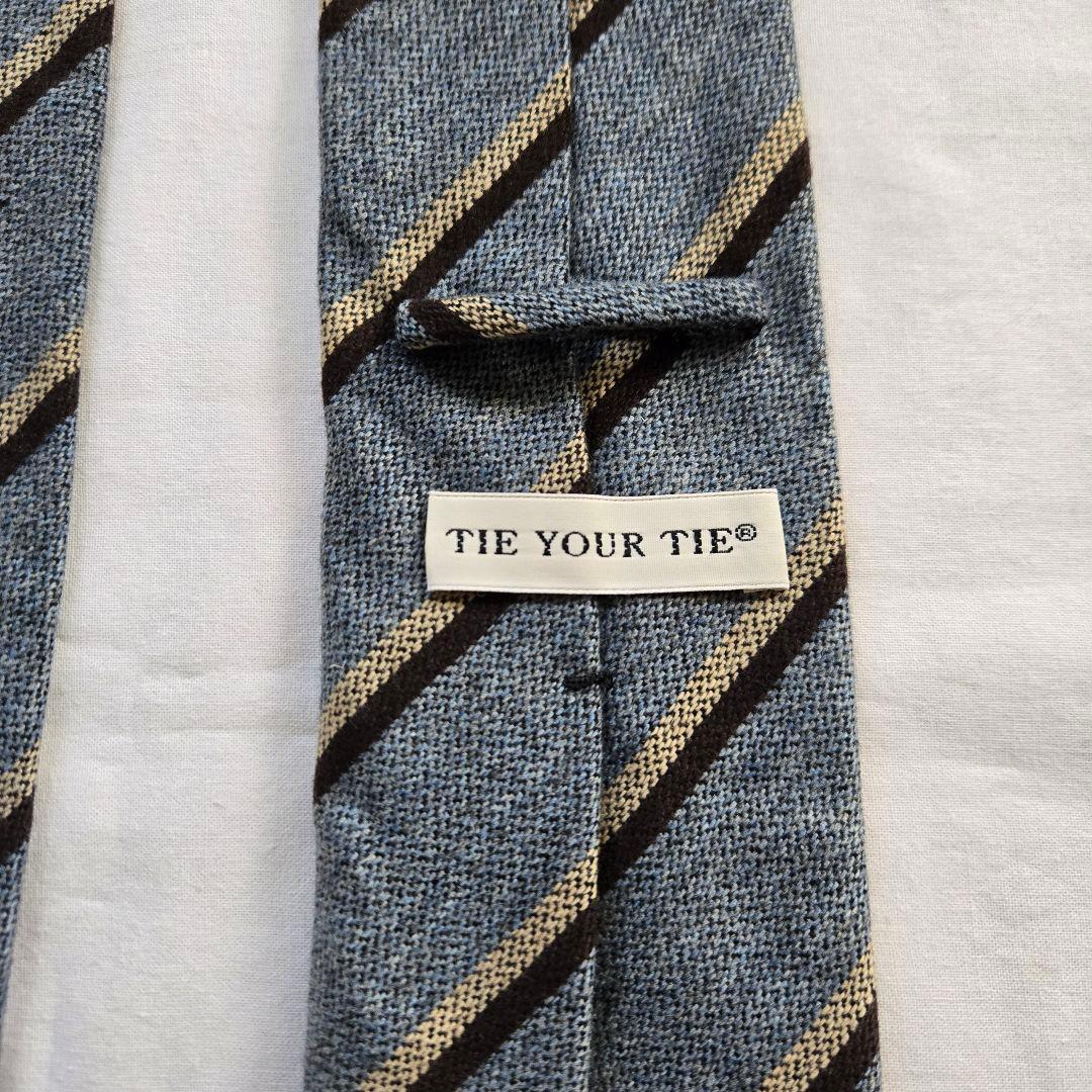 美品　TIE YOUR TIE カシミア100% ストライプ　グレー　ネクタイ