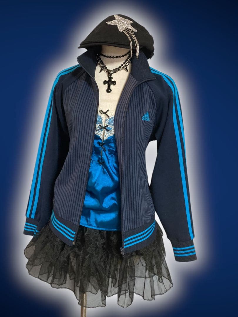 レアadidas3本線ストライプトラックジャケ平成ギャルy2kフェアリーグランジ