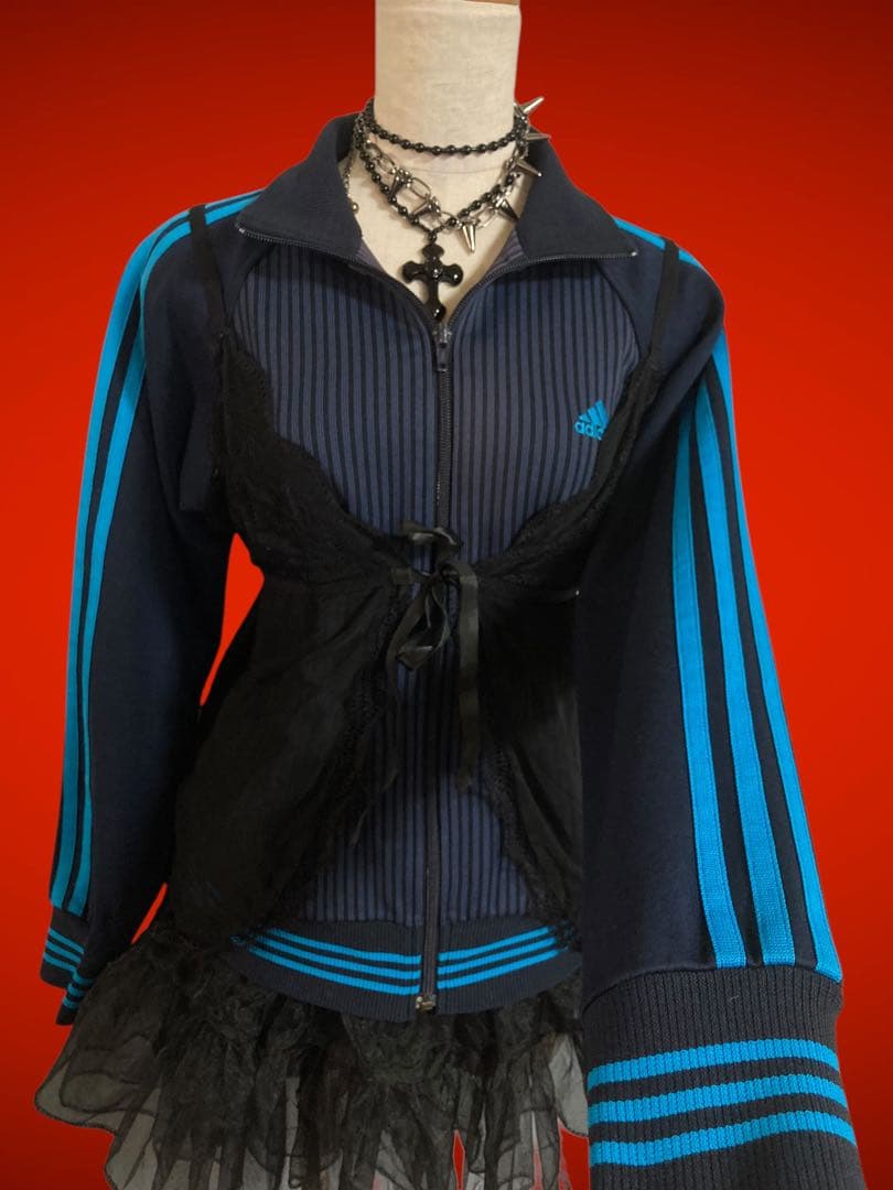 レアadidas3本線ストライプトラックジャケ平成ギャルy2kフェアリーグランジ