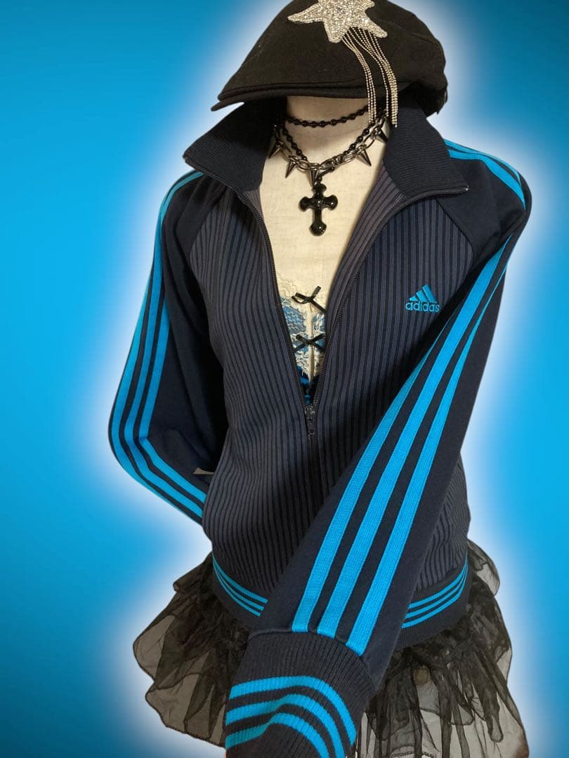 レアadidas3本線ストライプトラックジャケ平成ギャルy2kフェアリーグランジ