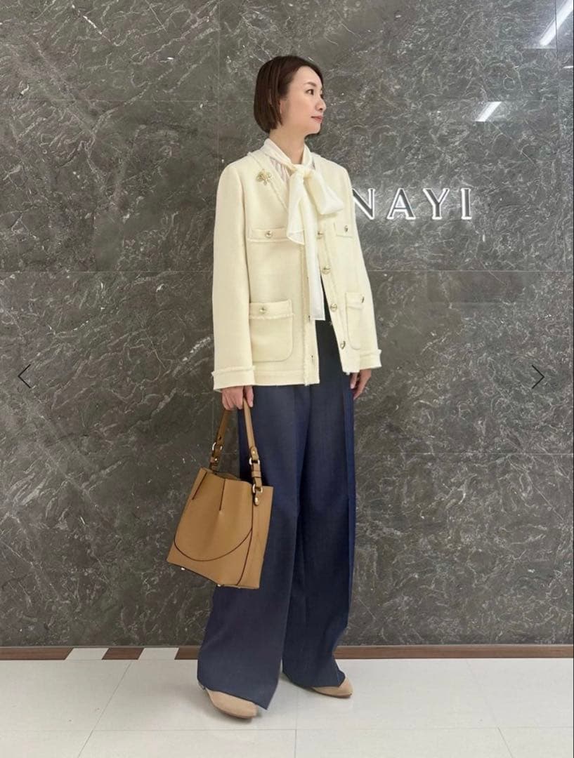 【未使用】ANAYI ウールプリペラVネックロングジャケット 38サイズ