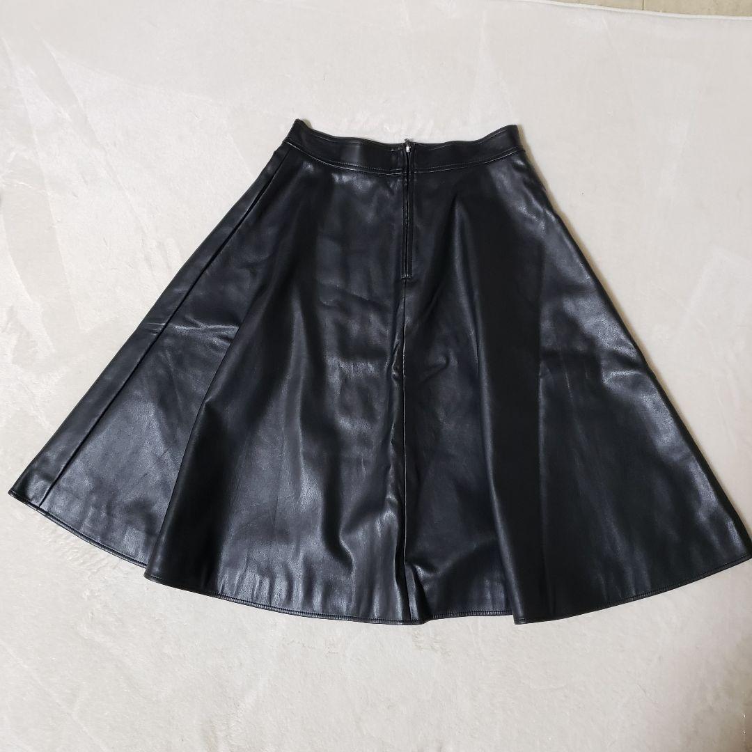 FOXEY NEW YORK ブラック フレアスカート　レザースカート　Aライン
