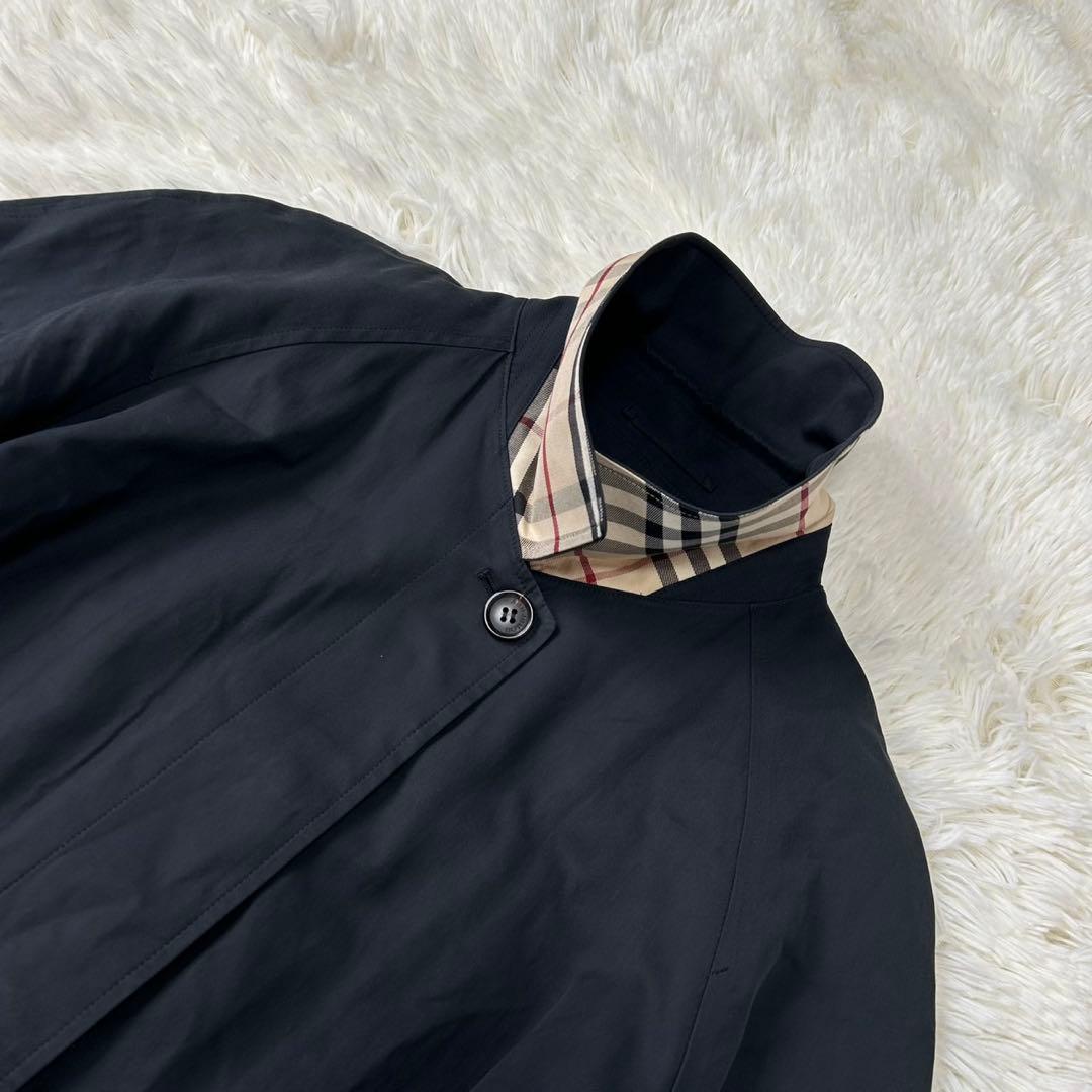 【極美品/LL】バーバリーロンドン ステンカラーコート ウールライナー付き 黒