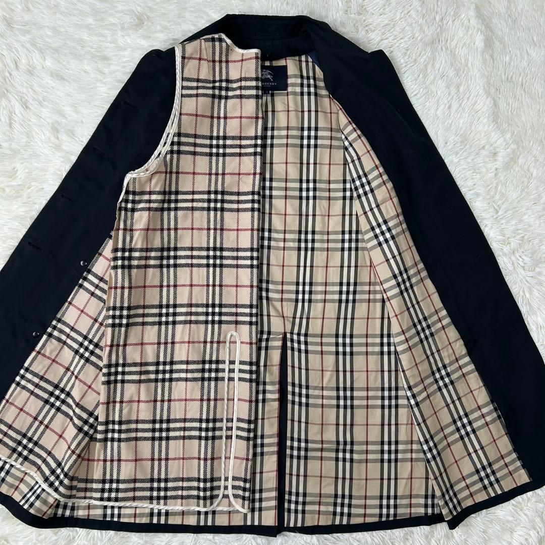 【極美品/LL】バーバリーロンドン ステンカラーコート ウールライナー付き 黒